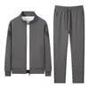 Conjunto esportivo masculino de duas peças com jaqueta cardigã de gola alta, moletom de gola redonda e conjunto de corrida de três peças, tamanho grande, solto e casual para homens