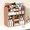 Prateleira de armazenamento de cosméticos, organizador de ferramentas de maquiagem, penteadeira com compartimentos integrados e múltiplos níveis