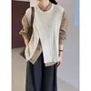 Novo Colete de Tricô Outono/Inverno Colete sem Mangas Tricotado Camada com Fenda Senso de Design Moda Malha sem Mangas Peça de Roupa Exterior Colete