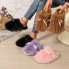 Pantuflas de felpa peludas de invierno para mujer, pantuflas cálidas de felpa antideslizantes para interior de suela plana, zapatos de mujer de moda