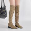 Botas Altas de Tacón Grueso Versátiles Estilo Retro Moda Otoño e Invierno Elegantes Diosa Europea y Americana Botas de Tacón Alto para Mujer