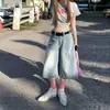 Pantalones retro americanos de cintura alta, holgados, de pierna ancha, 26, versátiles para primavera y verano, jeans cropped rectos adelgazantes para mujer, disponible para dropshipping