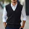 Chaleco de Punto Liso con Cuello en V para Hombre Otoño e Invierno 2026, Chaleco Suéter Casual sin Mangas de Talla Grande, Camiseta Base Pulóver