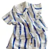 Nuevo Conjunto de Ropa de Verano para Niños, Nueva Camisa Casual de Manga Corta Fina para Niños, Conjunto de Dos Piezas con Rayas de Bloques de Color para Niñas