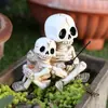 Adornos de Halloween para Nuevo Producto Transfronterizo Esqueleto de Resina Padre e Hijo Pescando Maceta de Flores para Jardín Exterior Decoraciones de Pabellón de Estanque