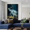 Pintura Colgante Zhuoyu Elefante Cian Abstracto Único Fondo Dorado Hotel Hogar Lujo Ligero Pared de Fondo Pintura Decorativa Pintura al Óleo
