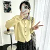 Moda feminina de malha estilo coreano outono novo camisa com gola de camisa em camadas falsa peça dupla suéter de malha redutor de idade versátil