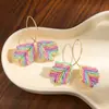 Pendientes de Hojas Tejidos Coloridos de Primavera con Líneas, Estilo Exagerado Europeo y Americano Que Hacen que el Rostro Parezca Más Pequeño
