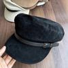Gorra azul marino con hebilla de cinturón vintage de diseñador de calidad industrial pesada, boina de ante cálida para otoño e invierno, gorra octogonal de celebridades cibernéticas