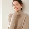 Suéter de cashmere liso de gola alta feminino de cashmere espesso de tricô solto suéter base