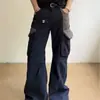 Pantalones de trabajo nuevos de estilo retro americano para primavera y otoño con retazos plisados, diseño holgado de pierna ancha, pantalones largos versátiles con múltiples bolsillos para hombres y mujeres