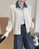 Otoño e Invierno Nuevo Tejido de Punto Transfronterizo Cárdigan para Mujer Estilo Coreano Falso Dos Piezas Holgado Patchwork de Mezclilla Top de Punto Cárdigan para Mujer