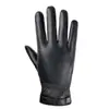 Guantes de Cuero para Hombre, Estilo Delgado, Otoño e Invierno, Forro de Lana, Engrosados, Cálidos, Adecuados para Ciclismo y Conducción, Compatibles con Pantalla Táctil, Estilo de Pareja