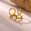 Anel Aberto Vintage em Ouro 18K Aço Inoxidável Pérola Zircônia Anéis de Joias de Aço Titânio Estilo Ins de Alta Qualidade