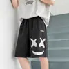 Shorts de Verão Masculino, Novo Estilo de Hong Kong, Fino Reto Solto, Casual Versátil Estampa de Rosto Sorridente Tendência Shorts de Cinco Pontos