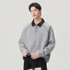 Suéter tipo polo de lana gruesa estilo americano para hombre, tejido de punto de manga larga holgado para otoño, sudadera casual versátil
