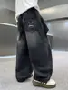 Calça jeans infantil 2026 outono novo estilo, calça preta casual de perna larga com bolso traseiro bordado para crianças mais velhas