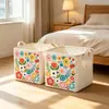 Cesta de armazenamento dobrável e lavável feita de tecido espesso, com estampas de desenhos animados, ideal para organizar brinquedos e lanches, e para guardar itens diversos no carro.