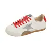 Sapatos casuais esportivos, sapatos desgastados com estampa de estrela, tênis de treino alemães, tênis, sapatos retrô femininos com plataforma, blocos de cor, couro sintético, estilo coreano, preto