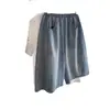 3533 Calça de Maternidade para Verão, Shorts Jeans Finos Casuais, Calça de Cintura Alta com Cordão, Perna Larga de Comprimento Médio