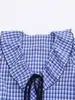 Exportación Transfronteriza Ropa de Mujer Otoño Temprano 2025 Moda Europea y Americana Dulce Estilo Japonés Camisa con Cordones Decorativa en Capas de Cuadros Pequeños para Mujer