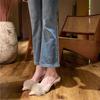 Ropa de Abrigo Coreana de Otoño con Tacón Alto, Zapatos Peludos 2024, Pantuflas Perezosas Nuevas de Punta Redonda, Zapatos de Tacón Alto con Punta Fina para Mujer