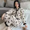 Conjunto de Kimono de Algodón Waffle para Primavera y Otoño, Cardigan de Cuello Kimono, Manga Larga, Ropa de Casa, Se Puede Usar Afuera, Aspecto de Alta Gama, Pantalones Largos, Pijama para Mujer, Verano