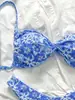 Ins Europeo y Americano Más Vendido Nuevo Traje de Baño Dividido Bikini Estampado para Mujer Conjunto de Dos Piezas Espalda Descubierta Floral Amazon Transfronterizo