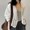 Chaqueta cárdigan de punto de ramio para mujer, algodón, lino, verano, nueva, francesa, lujo ligero, protección solar, camisa, camiseta de manga larga
