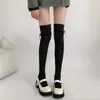 Calcetines de Algodón para Niñas Otoño e Invierno con Encaje y Lazo, Calcetines Largos Negros Estilo Ballet que Realzan la Forma de la Pierna