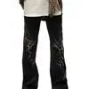 Wukong Goods Estilo High Street Americano Bordado de Espinas Jeans de Campana para Hombre Estilo Streetwear Gótico Oscuro Hip-Hop Pantalones Rectos Sueltos