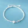 Pulsera Ailuoqi de Plata de Ley S925 Fresca y Sencilla con Temática de Peces, Peces Pequeños Dulces y Fragmentos de Perla S8080