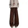 Pantalones de pana marrones estilo americano para hombre, otoño e invierno, forro polar, corte holgado, talla grande, pantalones casuales vintage de trabajo pesado de pierna ancha