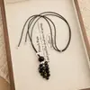 Colar de Pedra Olho de Tigre de Cristal Branco com Pedras Naturais para Mulheres, Estilo de Nicho de Luxo Leve, Corrente Longa para Suéter com Cordão Preto Ajustável