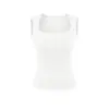 Camisola Gris para Mujer 2026, Cubriendo los Lados del Busto, Cuello Cuadrado, Sin Mangas, Tirantes Anchos, Estilo Retro Americano, Top Básico Sexy