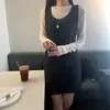 Conjunto de dos piezas: camisola sin mangas de moda estilo coreano + vestido tipo chaleco inspirado en Chanel