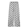 Pantalones de chándal rectos holgados para hombre, con estampado de lunares en color de contraste y dobladillo deshilachado, marca de moda urbana, pantalones largos casuales de pierna ancha con lunares, cintura elástica deportiva