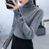 Tecido de fio core-spun Camada base de suéter gola alta Outono e inverno Gola alta Modelagem justa Estiloso Manga longa Senso de design Malha