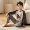 Conjunto de Pijama de Manga Larga y Pantalón Largo para Primavera y Otoño para Niños y Niñas, Conjunto de Ropa de Casa de Modal con Dibujos Animados para Niños, Aire Acondicionado