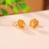 Pendientes de plata de ley S925 bañados en oro con diseño de ciervo, con cera de abejas, estilo retro, nuevos pendientes redondos de bambú chino con hojas de bambú, estilo nacional y elegantes.