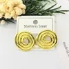 Aretes geométricos de acero inoxidable, broqueles dorados simples y elegantes, aretes colgantes versátiles a rayas estilo ins, joyería geométrica