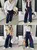 Cisnann Outono Novo Vintage Jeans Azul Escuro de Cintura Alta Solto de Perna Larga com Caimento para Figuras Tipo Pera SN9259