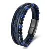 Pulseira Tecida Transfronteiriça, Personalizada e Versátil Pedra Olho de Tigre Fivela Magnética Pulseira de Couro, Pulseira Masculina Aço Inoxidável Multicamadas Retro