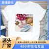 2023 Camiseta feminina de manga curta feminina moda estampada manga curta estação independente tamanho europeu camiseta básica gola redonda