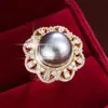 Anillo Abierto con Forma de Flor Dulce Estilo Hada Incrustado con Circonita, Anillo de Dedo Índice de Cobre Puro de Moda y Versátil, Artículo de Venta Caliente Transfronterizo