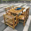 Mesa Retangular de Madeira Maciça Aquecida a Carvão Mesa para Hot Pot Restaurante Hot Pot Loja de Churrasco Mercado Noturno Fogão a Gás Fogão de Indução Integrada Mesa e Cadeiras Comerciais
