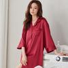 Camisón de seda de hielo para mujer, de verano, de seda fina, de manga corta, largo medio, color rojo, similar a la seda, para el hogar.