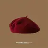 Boina de Lana de Color Puro de Alta Calidad para Exportación para Mujeres, Gorro Boina de Invierno, Estilo Japonés Artístico Retro Gorro de Pintor