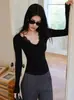 Camiseta Base de Punto Patchwork con Encaje Francés FRSEH UP para Mujer, Cuello en V, Elástica, Adelgazante, Top Versátil
