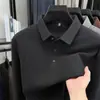 Camisa Polo de Manga Larga de Mezcla de Lana y Seda de Lujo con Cuello de Solapa, Nueva Camiseta Casual de Negocios para Hombre Otoño